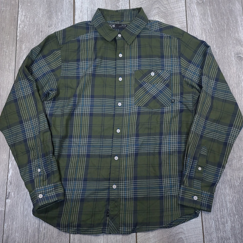 Mountain Hardwear Button Up Shirt Mens Medium Green Plaid Flannel Long Sleeve